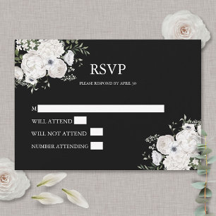 Black and White Elegant Floral Bouquet Modern RSVP Card