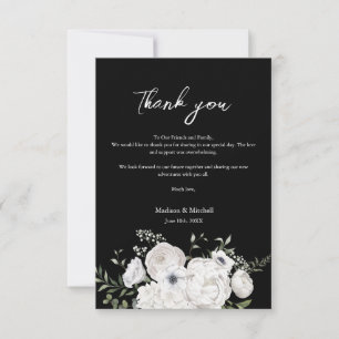 Black and White Elegant Floral Bouquet Modern Thank You Card
