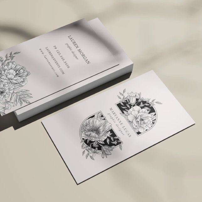 Black and White Elegant Floral Business Card (Creator Uploaded)