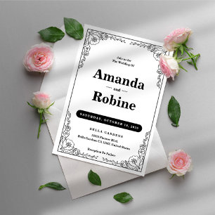Black and White Elegant Floral Wedding Invitation