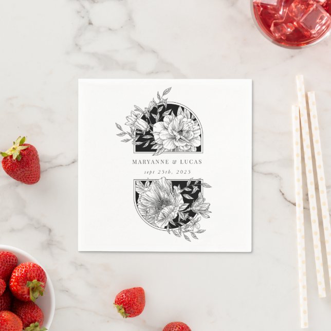 Black and White Elegant Floral Wedding Napkin (Insitu)