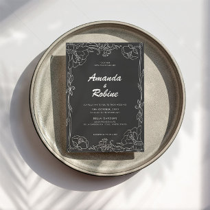 Black and White Elegant Flower Wedding Invitation