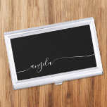 Black and White Elegant Glam Signature Style Name Business Card Holder<br><div class="desc">An elegant signature style script name design with trailing swashes.
You can customise the black and white colours.
Customise the font size or move it as needed for longer or shorter names.
Create your own business card case for her.</div>