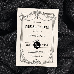 Black and white elegant gothic bridal shower invitation