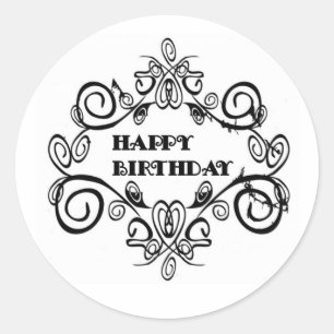Black And White Elegant Happy Birthday Classic Round Sticker