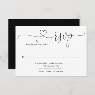 Black And White Elegant Heart Script RSVP Card