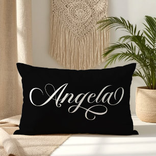 Black and White Elegant Lettering Angela Lumbar Cushion