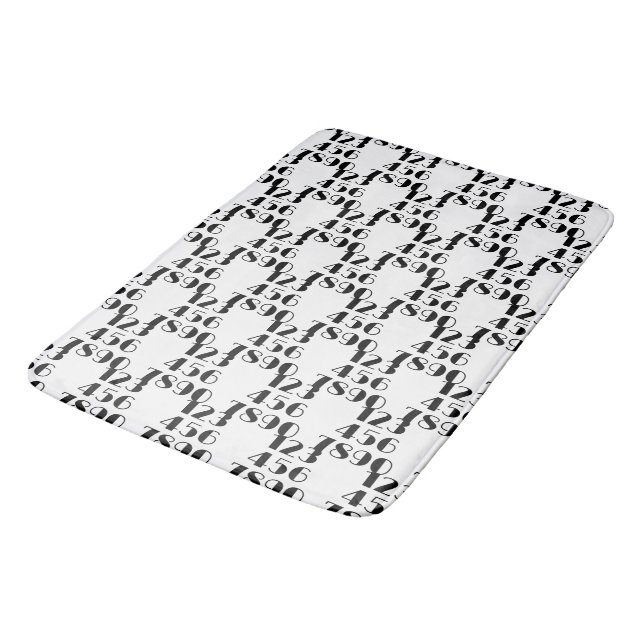 Black and White Elegant Limelight : 0 to 9 Bath Mat (Angled)