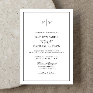 Black and White Elegant Minimalist Border Wedding Invitation