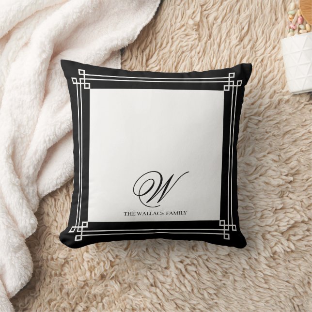 Black and White Elegant Minimalist Custom Monogram Cushion (Blanket)