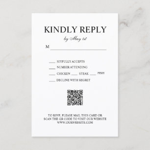 Black and White Elegant Minimalist Wedding QR Code RSVP Card