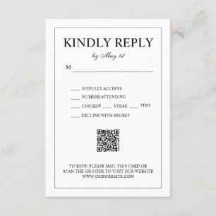 Black and White Elegant Minimalist Wedding QR Code RSVP Card