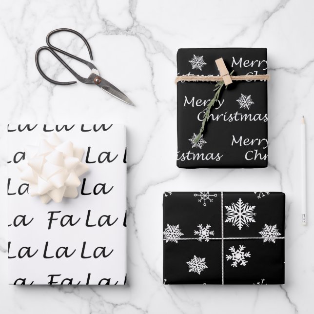 Black and White Elegant Modern Christmas Wrapping Paper Sheet (Front)