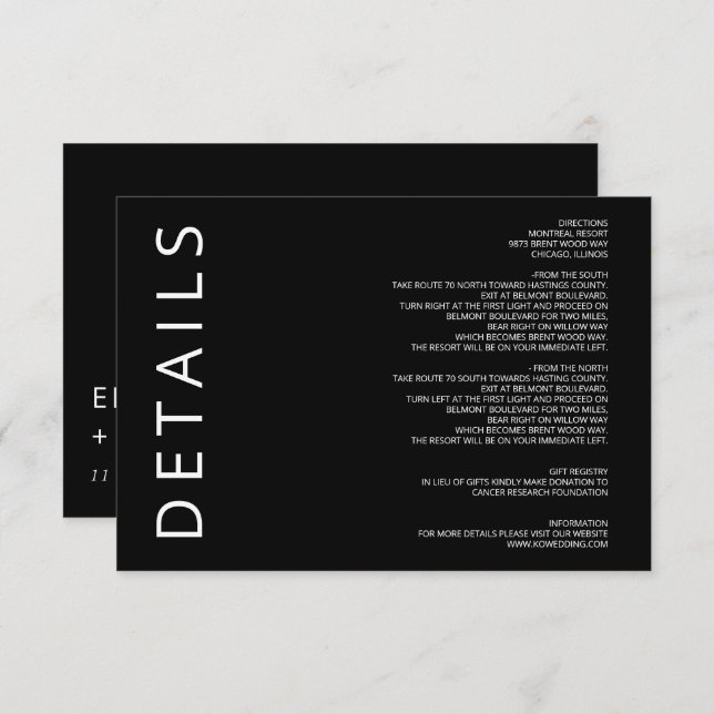 Black and White Elegant Modern Minimalist Wedding Enclosure Card (Front/Back)