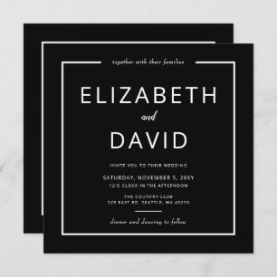 Black and White Elegant Modern Minimalist Wedding Invitation