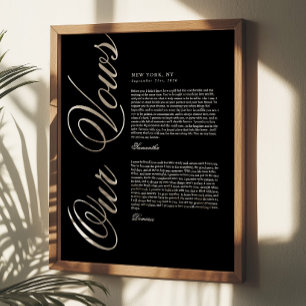 Black and White Elegant Modern Script Wedding Vows Poster