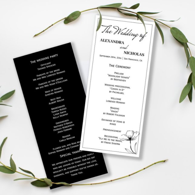 Black and White Elegant Modern Wedding Programme (Creator Uploaded)