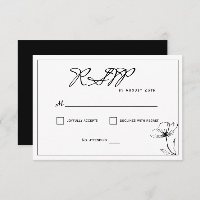 Black and White Elegant Modern Wedding  RSVP Card (Front/Back)