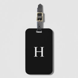 Black and White Elegant Monogram Luggage Tag