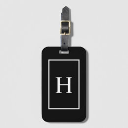 Black and White Elegant Monogram Luggage Tag