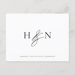 Black and White Elegant Monogram Wedding Thank You Postcard