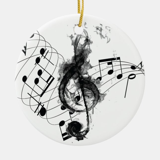 Black and White Elegant Music Note Ceramic Tree Decoration (Front)