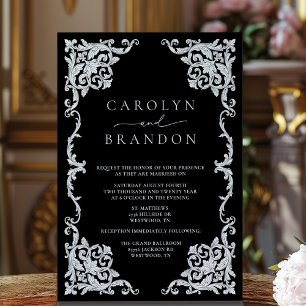 Black and White Elegant Ornate Wedding Invitation