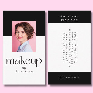 Black And White Elegant Photo Makeup Artist Business Card