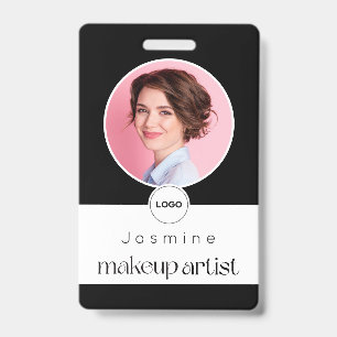 Black And White Elegant Photo Makeup Artist ID Badge