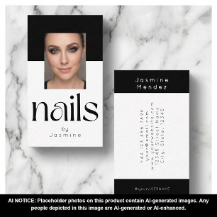 Black And White Elegant Photo Nails Specialist Business Card