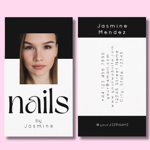 Black And White Elegant Photo Nails Specialist Business Card