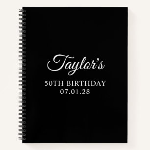 Black and White Elegant Script 50th Birthday Notebook