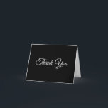 Black and White Elegant Script 50th Birthday Thank You Card<br><div class="desc">Create your own modern minimalist 50th birthday party folded thank you cards.
A classic elegant calligraphy paired with an all caps serif font.
Customise the solid black background or white font styles to create your own party favour design for her special celebration.
Trendy black and white typography design.</div>