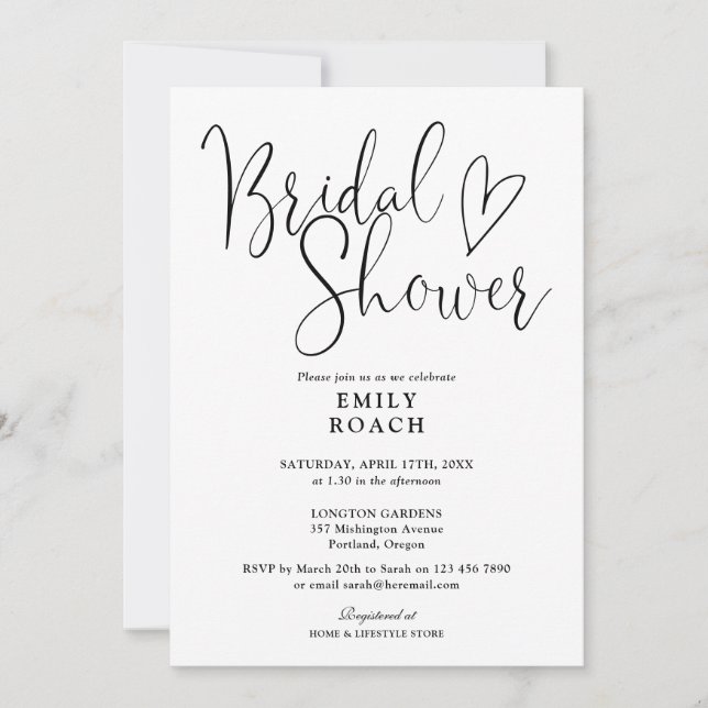 Black And White Elegant Script Bridal Shower Invitation (Front)