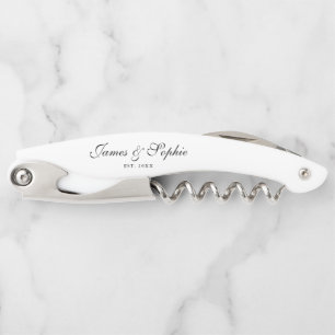 Black and White Elegant Script Custom Wedding Corkscrew