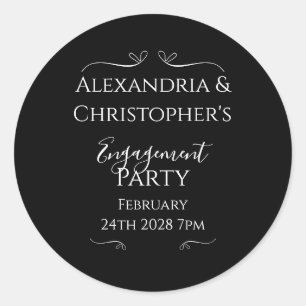 Black and White Elegant Script Engagement Party Classic Round Sticker