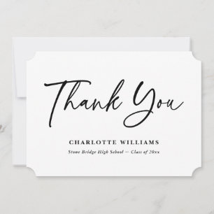 Black and White Elegant Script Graduation Thank You Card
