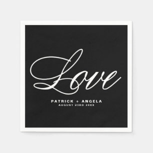 Black and White Elegant Script   Love Wedding Napkin