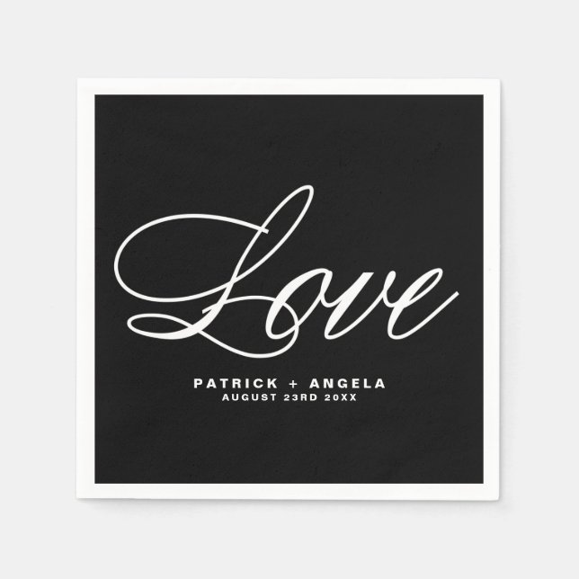 Black and White Elegant Script | Love Wedding Napkin (Front)