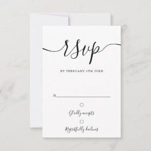 Black And White Elegant Script Modern Wedding  RSVP Card