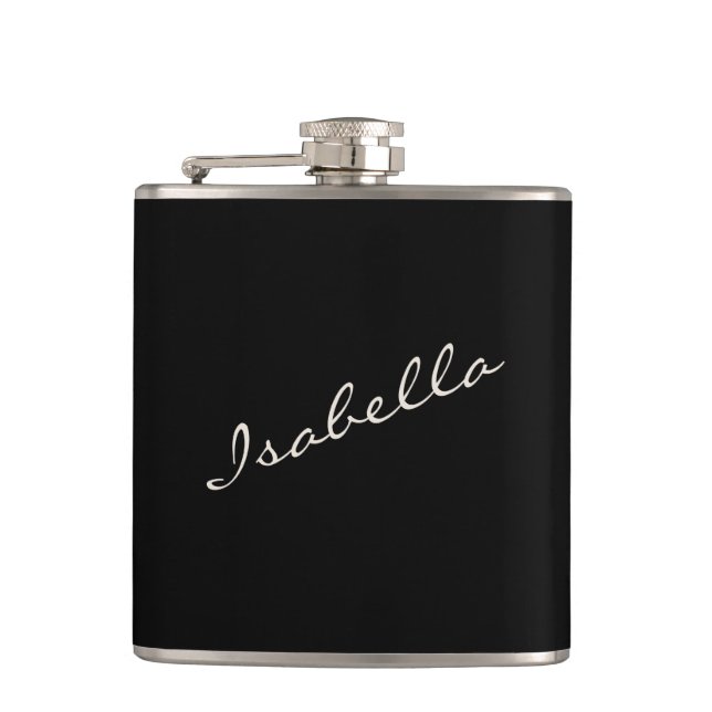 Black and White Elegant Script Name Wedding Party  Hip Flask (Front)