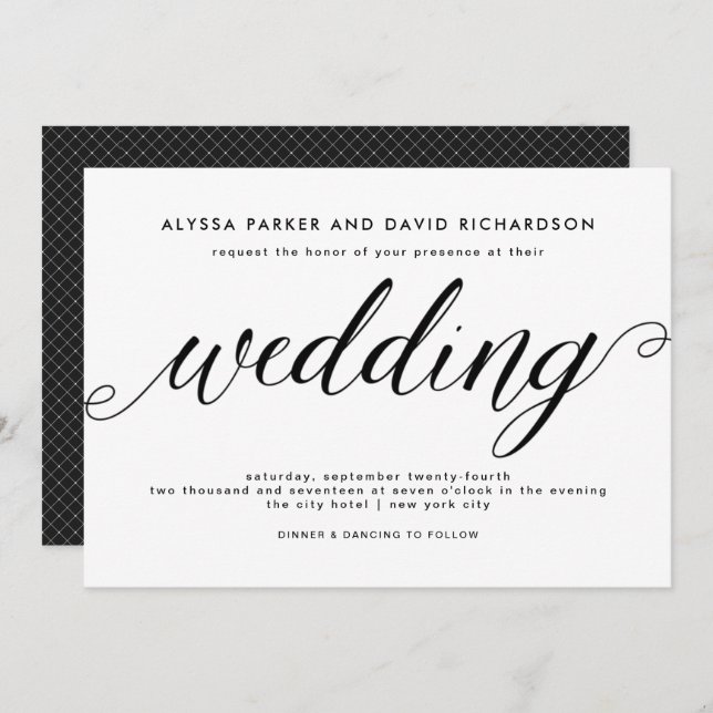 Black and White Elegant Script Wedding Invitation (Front/Back)