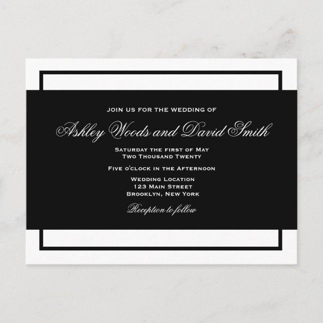 Black and White Elegant Script Wedding Postcard (Front)