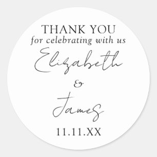 Black And White Elegant Script Wedding Thank You Classic Round Sticker