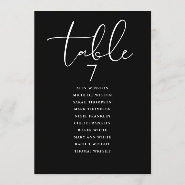 Black And White Elegant Seating Plan Table Number (Front)