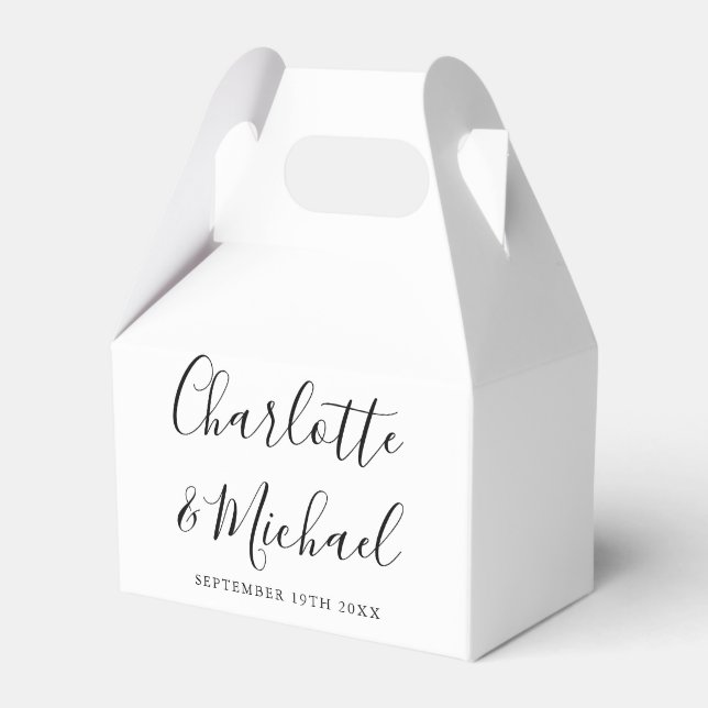Black And White Elegant Signature Script Wedding Favour Box (Front Side)