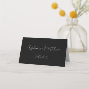 Black and White Elegant Simple Minimalist Wedding Place Card