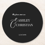 Black and white elegant simple monogram printed round paper coaster<br><div class="desc">Black and white elegant simple minimalist wedding monogram printed coasters template bride and groom names wedding coasters personalised tableware table decor can be also as wedding favours</div>