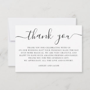 Black and white elegant simple script wedding thank you card