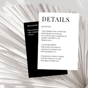 Black and white elegant simple wedding details enclosure card